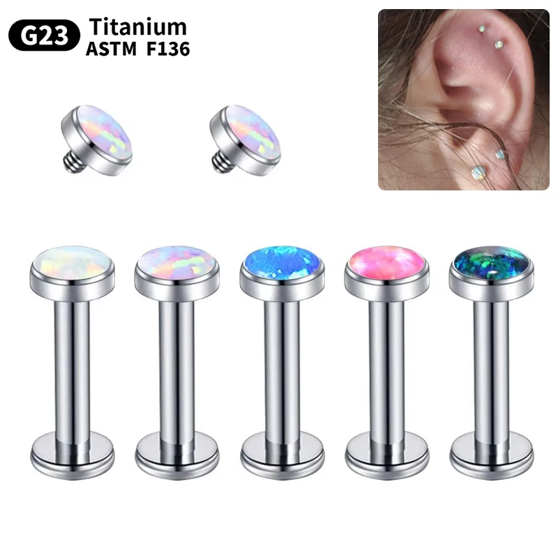 

10Pcs/lot Titanium Ear Piercing Jewelry Flat Back Helix Cartilage Nose Rings Studs Opal Stone Medusa Piercing Jewelry for Women