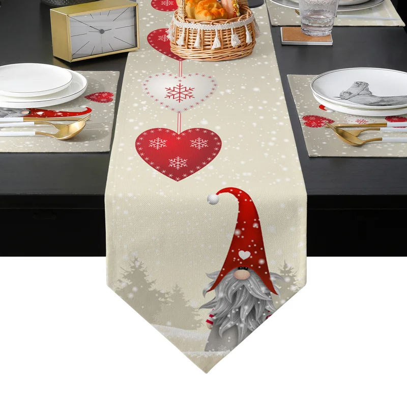 Manteles navideños con diseño de Gnomo y copo de nieve para el hogar, corredores de mesa con diseño de amor, accesorios de Decoración de mesa para