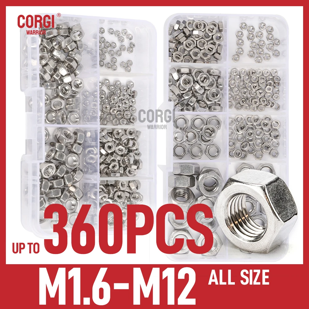 Набор шестигранных гаек из нержавеющей стали M1.6 M2 M2 M2 304 M3 M4 M5 M6 M8 M10 M12 10 размеров 934, DIN Метрическая Шестигранная гайка для болтов