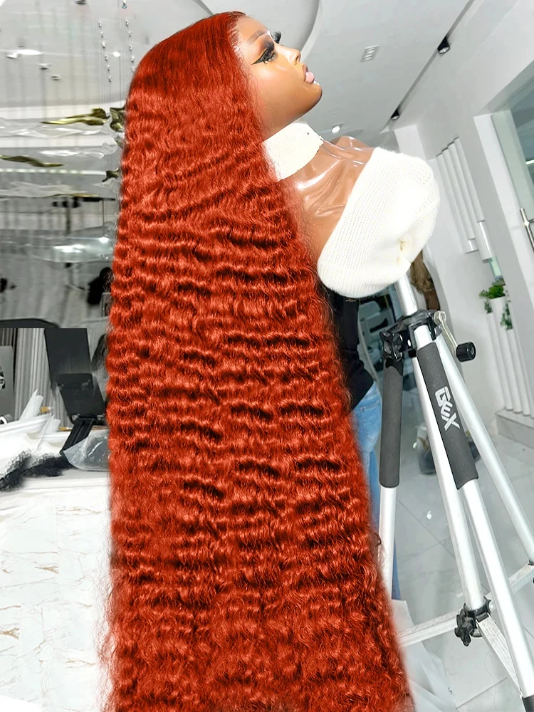 

30 38 Inch Ginger Orange Deep Wave 13x7 13x6 HD Lace Frontal Wig Human Hair Curly #350 Colored 13x4 Lace Front Wigs For Women