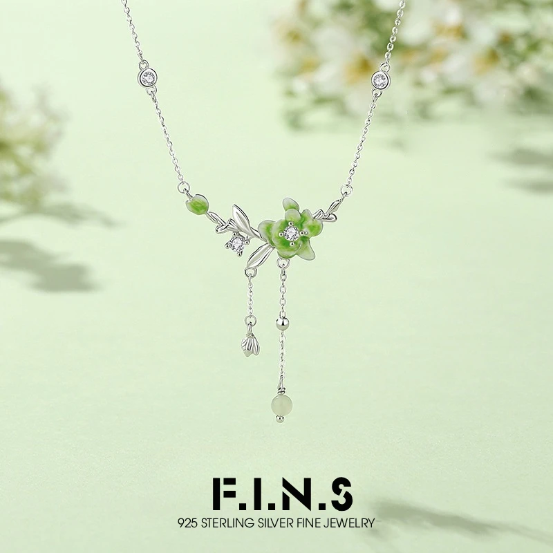F.I.N.S Original Jasmine Flower S925 Sterling Silver Necklace for Women Elegant Glow-in-the-Dark Floral Tassel Clavicle Chain
