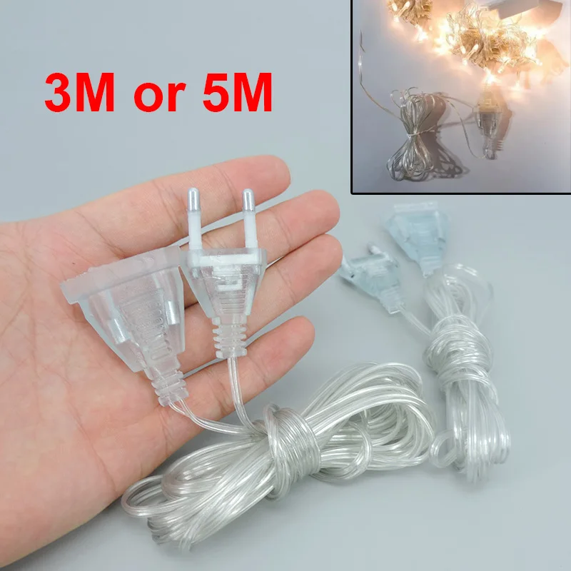 3M/5M EU Plug AC Power Extension Cable Transparent Led Light Wire Extension Cord for Party String Ligh