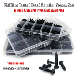 1 Kit Black Steel Phillips Pan Cross Round Head Self-tapping Wood Screw Mix M1 M1.2 M1.4 M1.7 M2 M2.6 M3 M4 Assortment Set