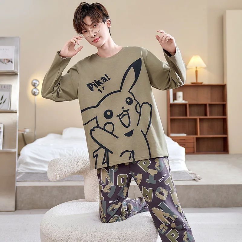 Naruto Hokage Spring and Autumn Cotton Long Sleeve Thin Crew Neck Men\'s Pajamas Teen Cute Cartoon Comfortable Homewear Suit