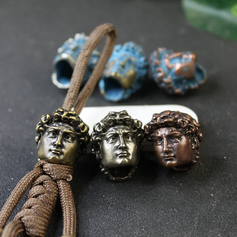 David Head Figures Paracord Beads Lanyard Pendant Brass Outdoor EDC Tool Flashlight Woven Umbrella Rope Hangings DIY Accessories