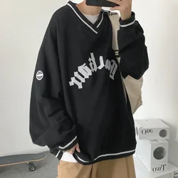 2021 Winter Hip Hop V-neck Letter Print oversized Hoodies women Fashion All-match oversized sweatshirt Men