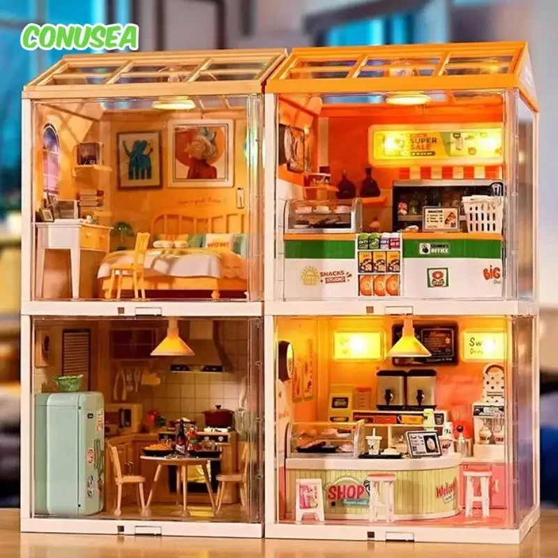 بيت الدمية مايكرو بنة لتقوم بها بنفسك غرفة الحرف اليدوية التجمع المشهد الطوب غرفة نوم المطبخ مطعم نموذج كتل هدايا عيد الميلاد #2