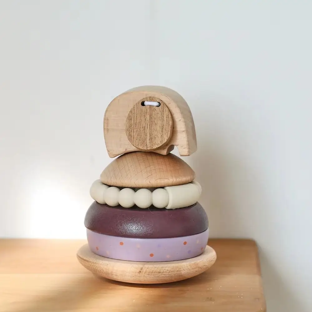 Palo de madera para bebé, apilamiento de sentidos Montessori, bloques de animales, juguetes educativos, rompecabezas anidado, campana de elefante, dentición
