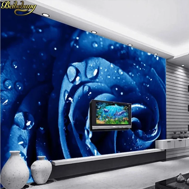 custom Photo blue rose flower Wall Paper Tv Background 3d Wallpaper bedroom Seamless Wall Murals wall papers home decor Stickers