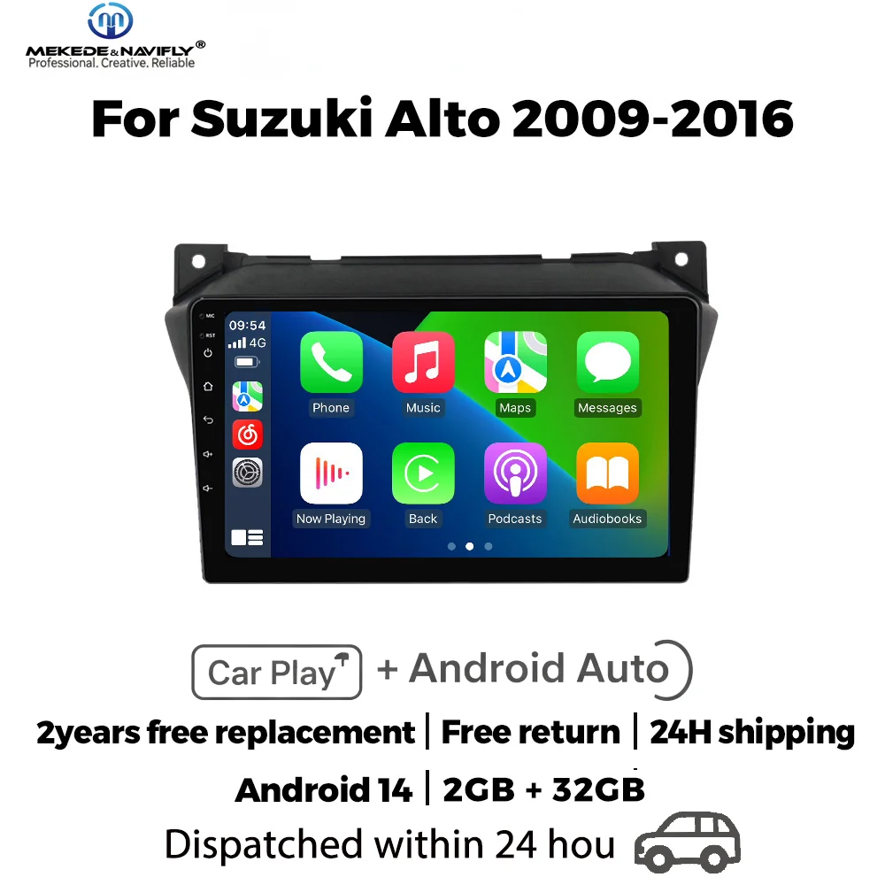 MEKEDE&NAVIFLY Android 14 Intelligentes Auto-Audiosystem Autoradio für Suzuki Alto 2009 - 2016 Kabelloses Carplay Multimedia-Player