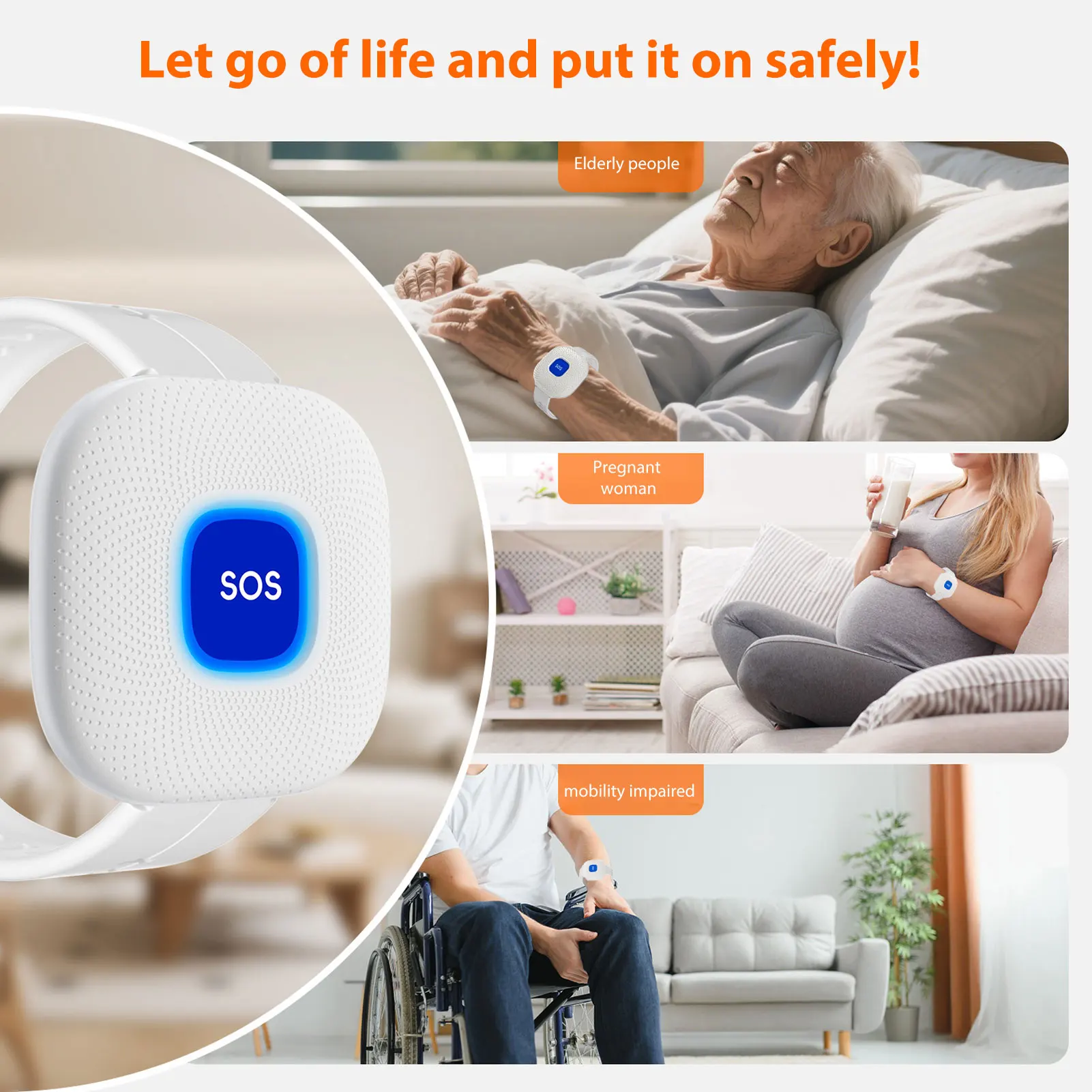 Wireless Pager Call Button WiFi Emergency Alert Bracelet Smart Caregiver Pager for Elderly Kid Hospital Nursing Home APP Control