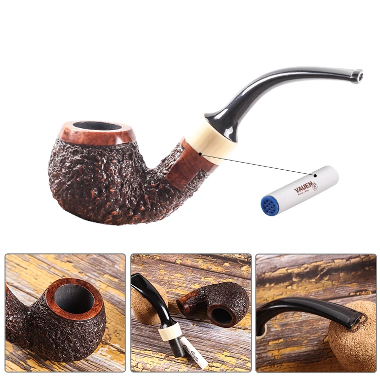 New Smoking Set 9mm Filter Tobacco Pipe Carven Smoking Pipe Carved Briar Wood Pipe Large Send 8 tools p8982