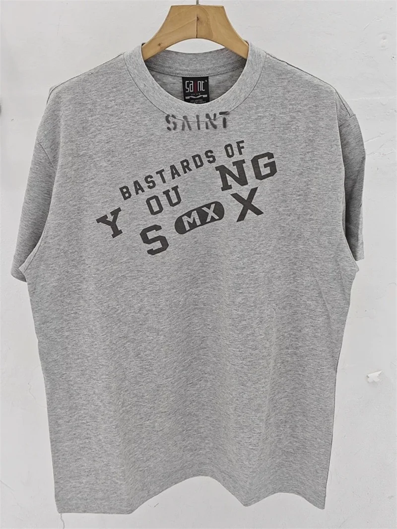 

Casual Saint Michael Tshirts Men Women Grey Washed Oversized Pure Cotton T Shirt Top Tees