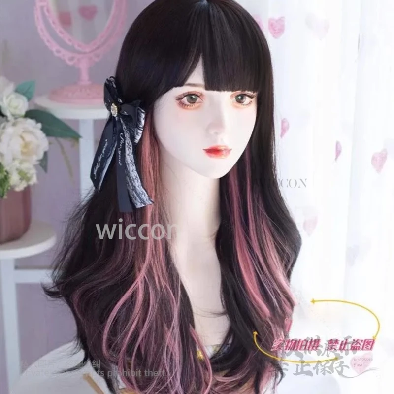 Черные, розовые синтетические парики, волнистые многослойные парики для косплея, термостойкие синтетические волосы, готический стиль, женские термостойкие искусственные волосы