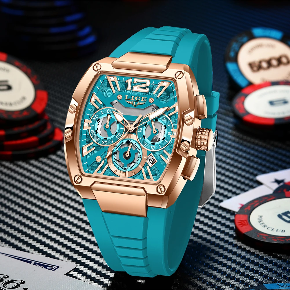 LIGE Original Brand Fashion Mens Watches Sport Military Chronograph Calendar Silicone Strap Quartz Wristwatch Relogio Masculino image 2