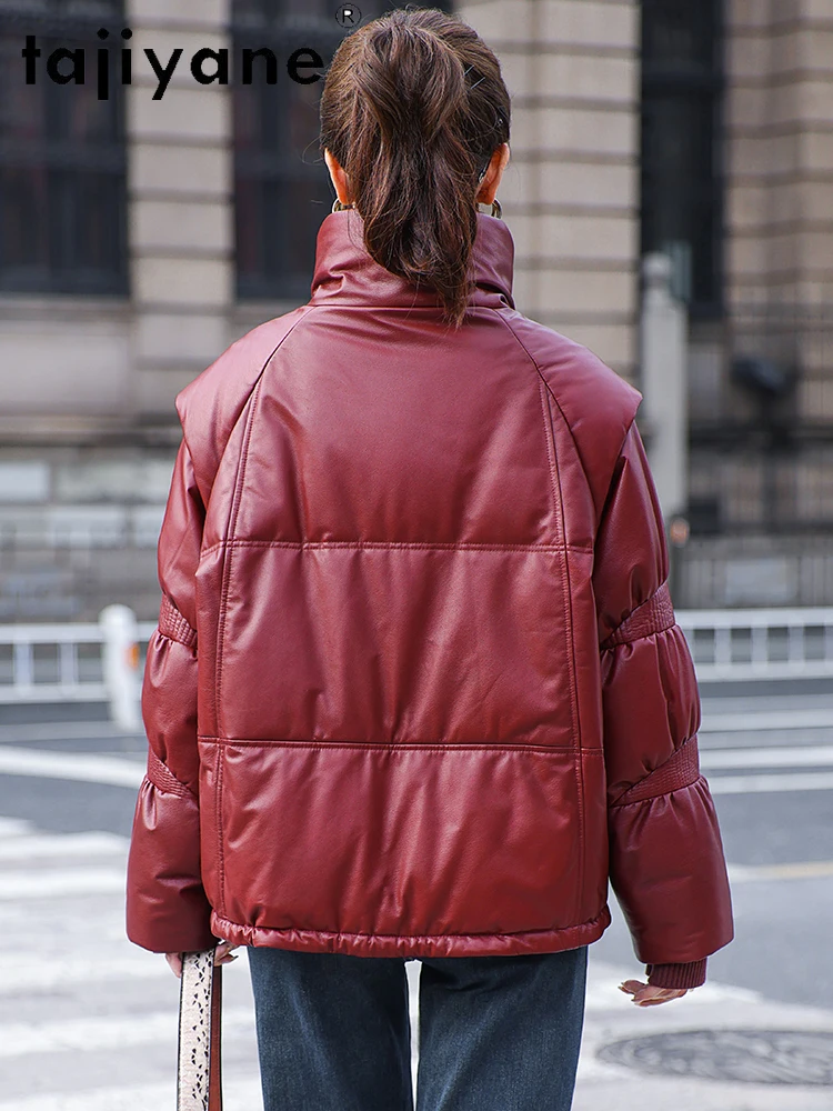 TAJIYANE 100% Rindsleder Gans Unten Mantel Stehkragen Kurze Echt Leder Puffer Jacke Frauen Winter Outer Frau Kleidung 2025