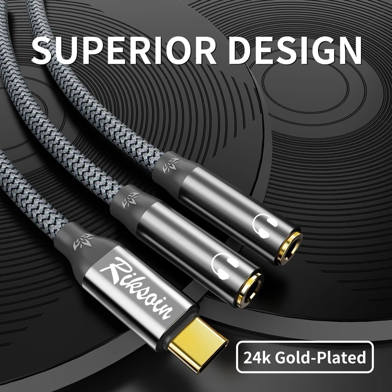 Headphone Splitter, USB C to Dual 3.5mm Female Audio Adapter for USB-C Smartphone, Laptop, Headphones, Speakers, Microphones