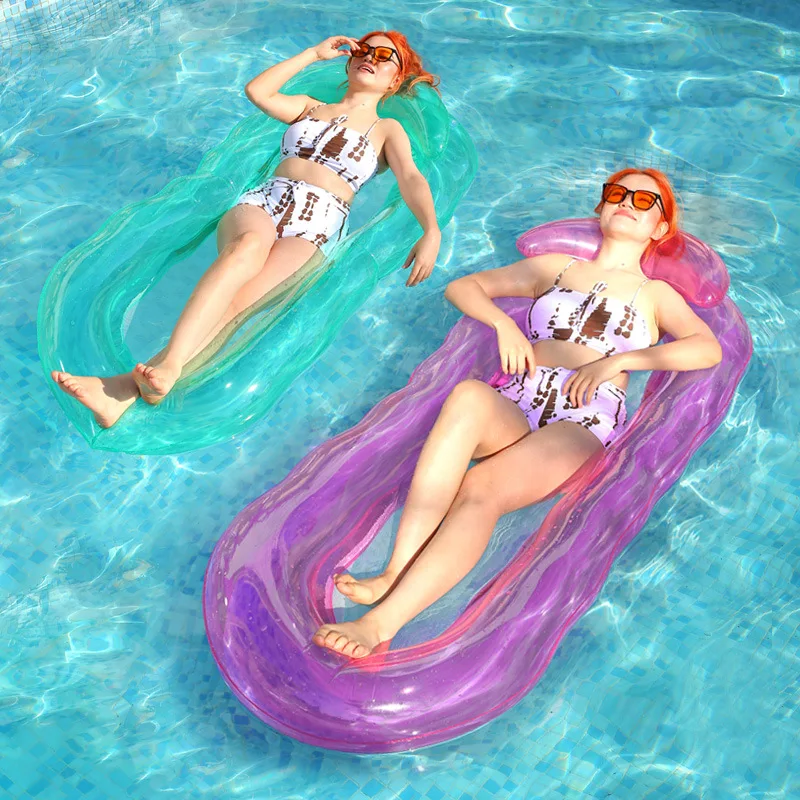 Floating bed inflatable water lounge chair foldable adult thickened with net swimming ring toy