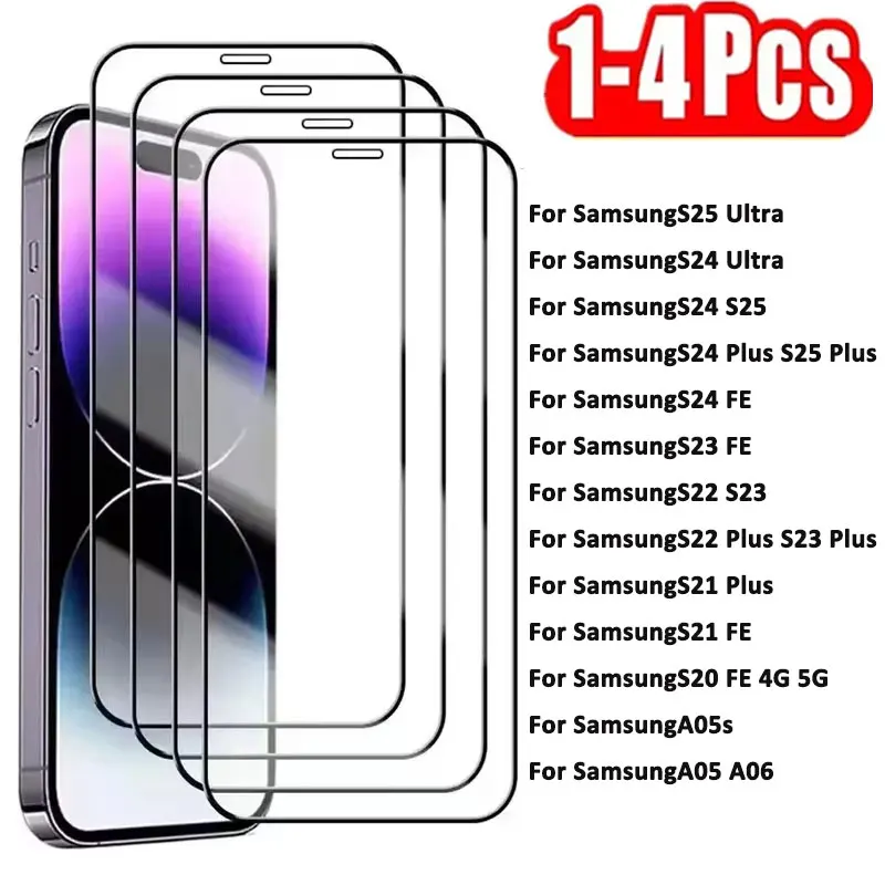 

1-4PCS 9D Full Cover Tempered Glass For Samsung Galaxy S25 Ultra S24 Fe S23 Plus S22 S21 S20 FE A05s A05 A06 Screen Protector