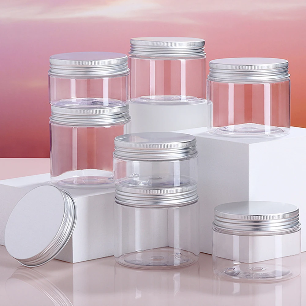 10/30pcs 50ml 100ml 150ml 250ml Empty Cosmetic Cream Jar with Aluminum Lid Clear Plastic Storage Container PET Makeup Pot Travel