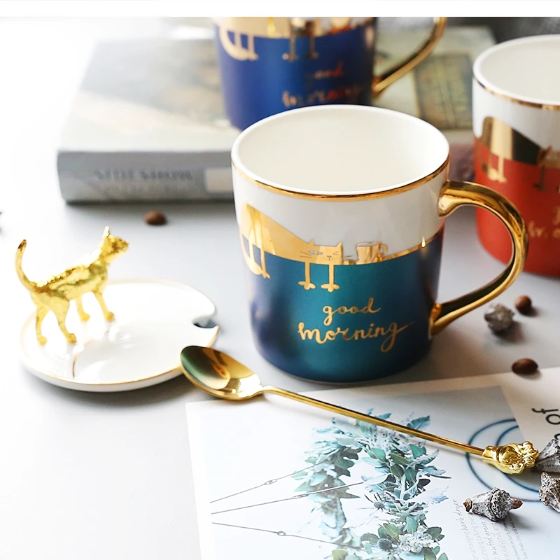 الراقية السيراميك القدح غطاء ملعقة لطيف مكتب المياه المنزلية أكواب الشاي بعد الظهر