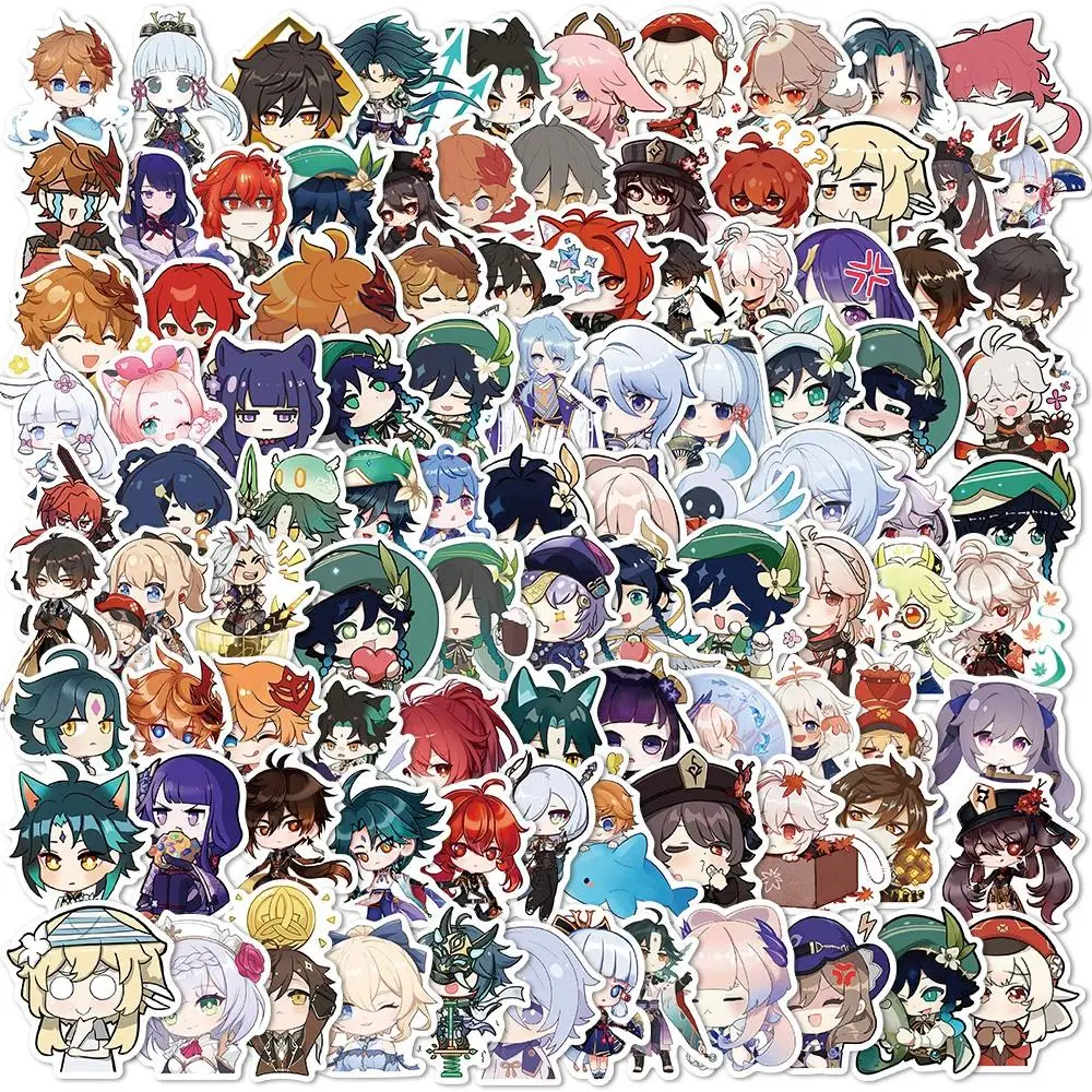 50/100 Pcs Cute Impact Genshin Stickers Anime Game Decals Sticker for Laptop Luggage Skateboard Guitar Motorbike Kids Toys