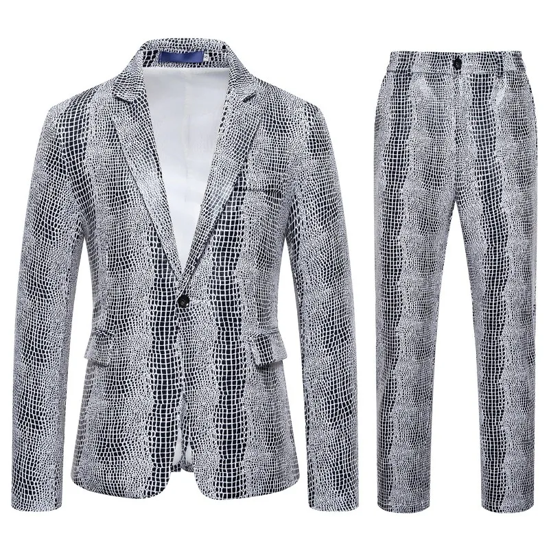 

Мужской однобортный костюм с блестками и крокодиловым принтом, формальный пиджак + брюки, комплект из двух предметов, вечернее платье для выпускного вечера, наряд