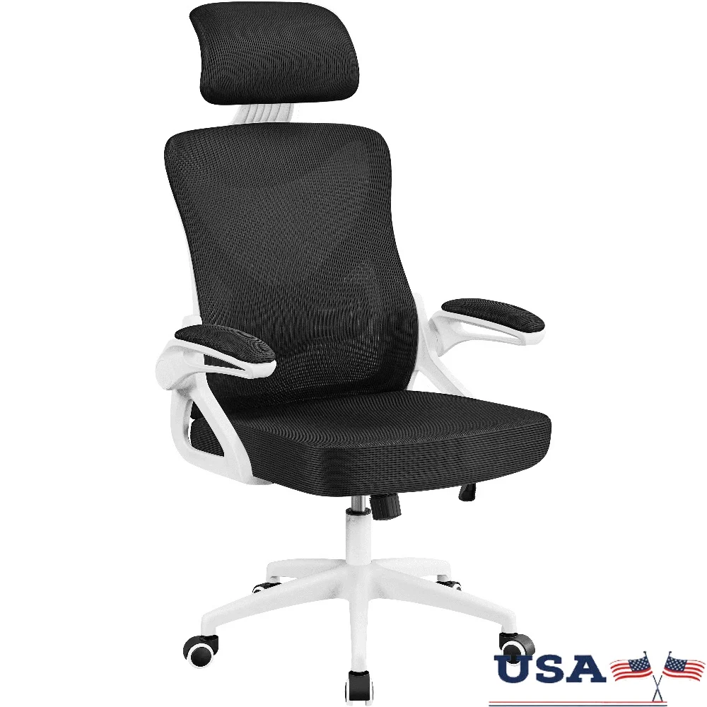 

High Back Ergonomic Mesh Office Chair Adjustable Headrest Flip Up Armrests Lumbar Support Cushioned Seat 360 Degree Swivel