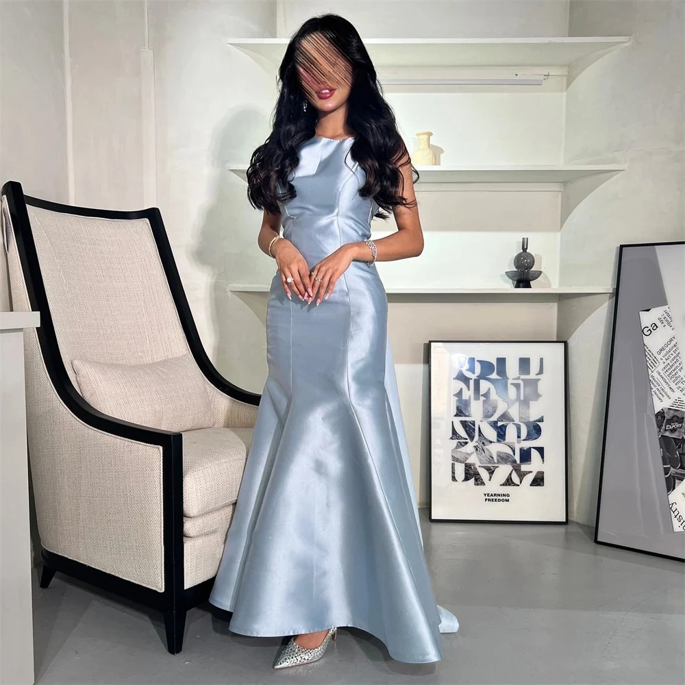 Party Dress Evening Line A Satin Gray Blue Flower Decoration Robe Soiree De Luxe Customized Formal Occasion Dresses Ball Gowns