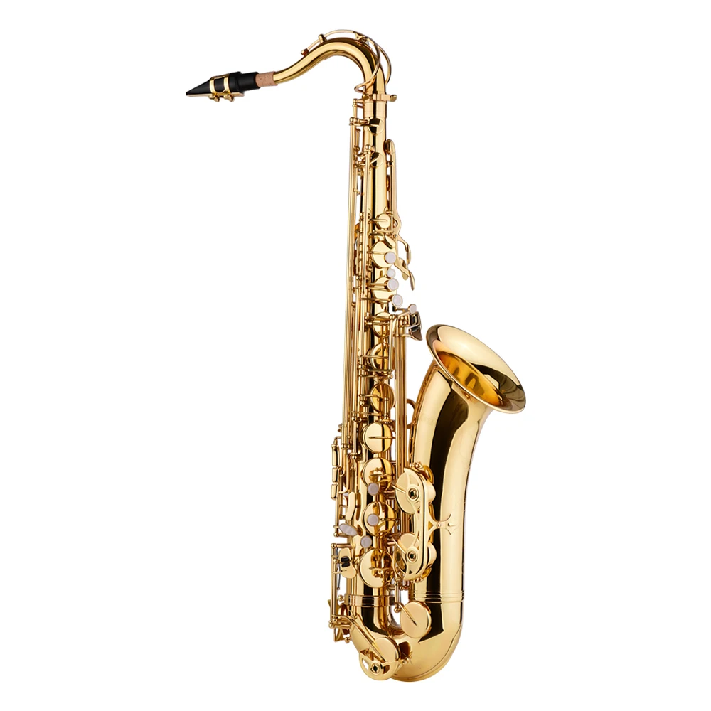 Bb Tenor Saxophone Sax Brass Body Gold Lacquered Surface Woodwind Instrument with Carry Case Gloves Cleaning Cloth Brush Sax Nec