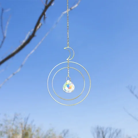 

Crystal Sun catcher Moon Wind chime Pendant Rainbow catcher Chase Hanging Prism Stone Beads Home Window Windchimes Car Decorati