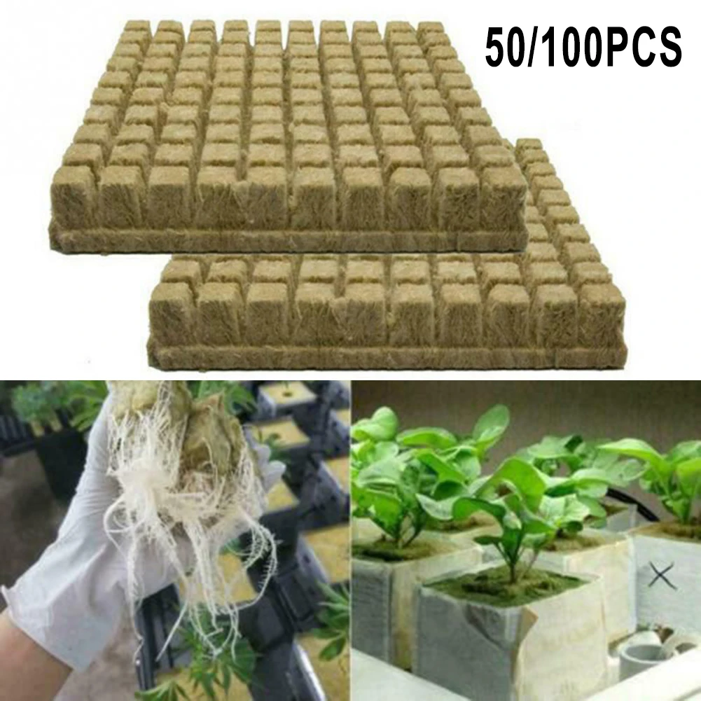 

50/100Pcs Stonewool \Hydroponic \Grow \Media \Cubes Plant Cubes Soilless Substrate Rock Wool Plug Nursery Block