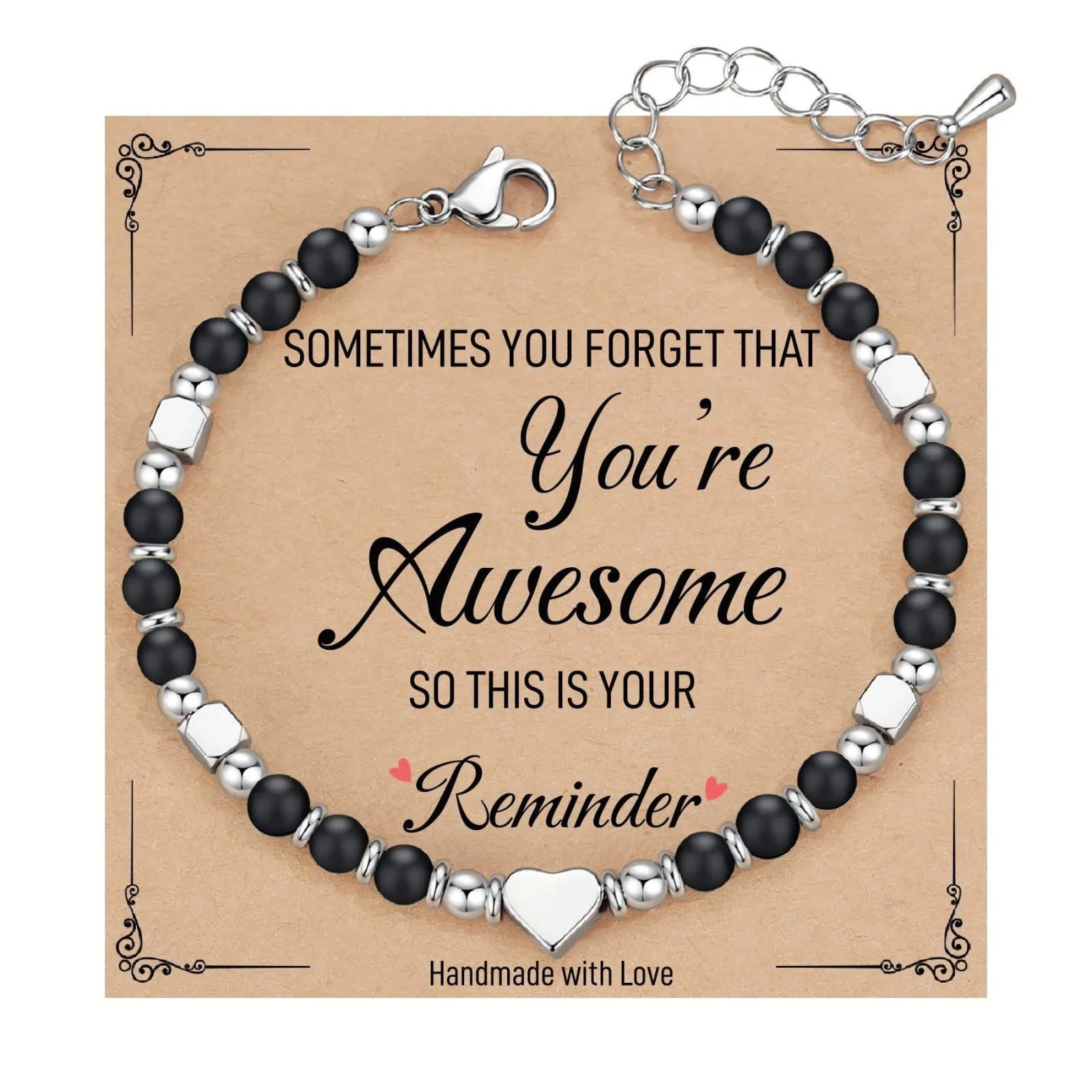 1 Stück modisches Armband mit Herzanhänger und Perlen für Damen, buntes Armband mit Steinen und einer Karte mit einer Botschaft, Schmuck, Geschenk für Partys. – Detail 7