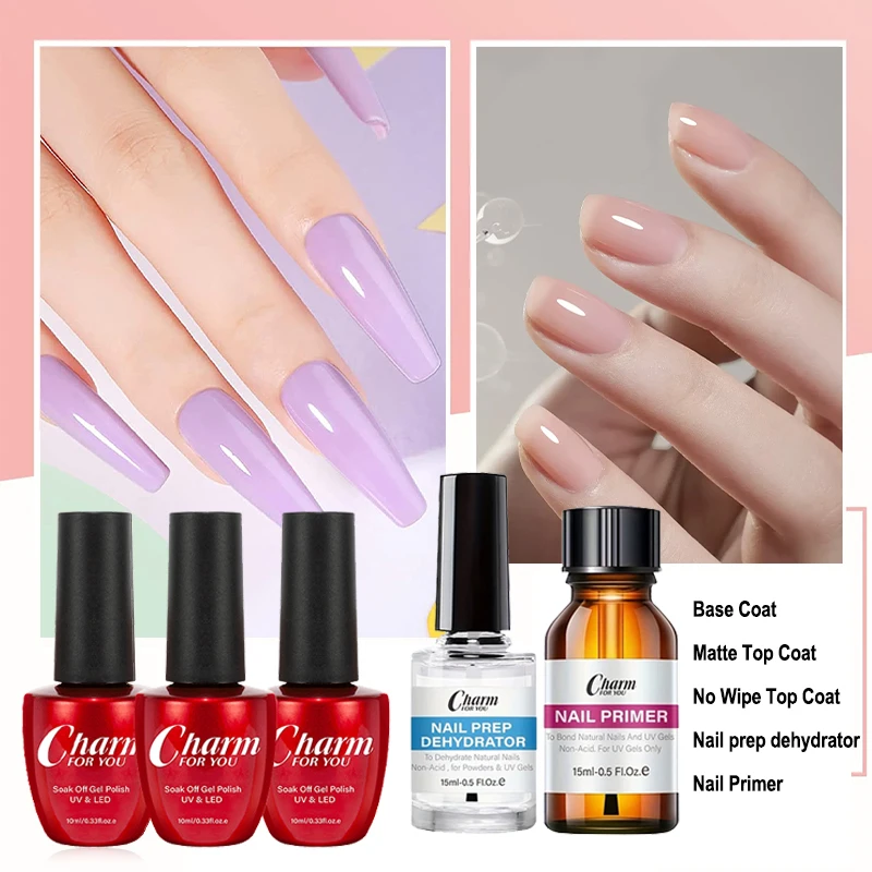 5 pezzi disidratatore naturale per la preparazione delle unghie e Set di Primer senza acidi per unghie con Base Coat e Top Coat Soak Off Gel Nail Art Top Coat Gel