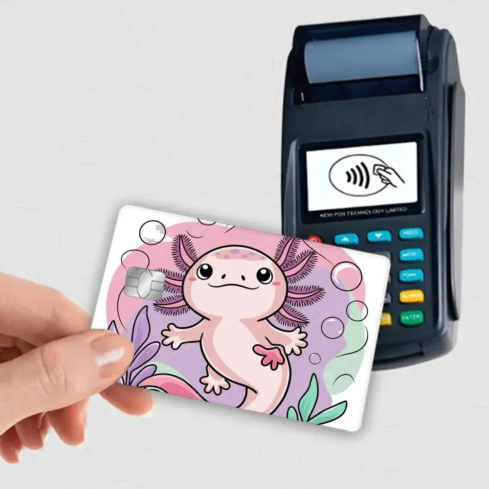 C-Cute Pink Axolotl Cartoon  Waterproof Film Skin Cover Credit Card Stickers Debit Front Bank Bus Pass