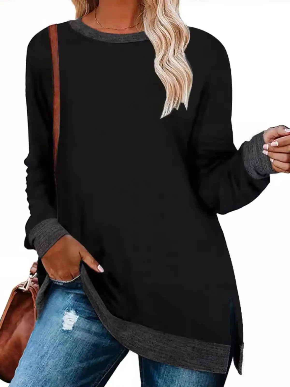 T-shirt décontracté pour femmes, coupe ample, rond, Ne Long, Sve, basique, moderne, Faion, couleur saison d'automne