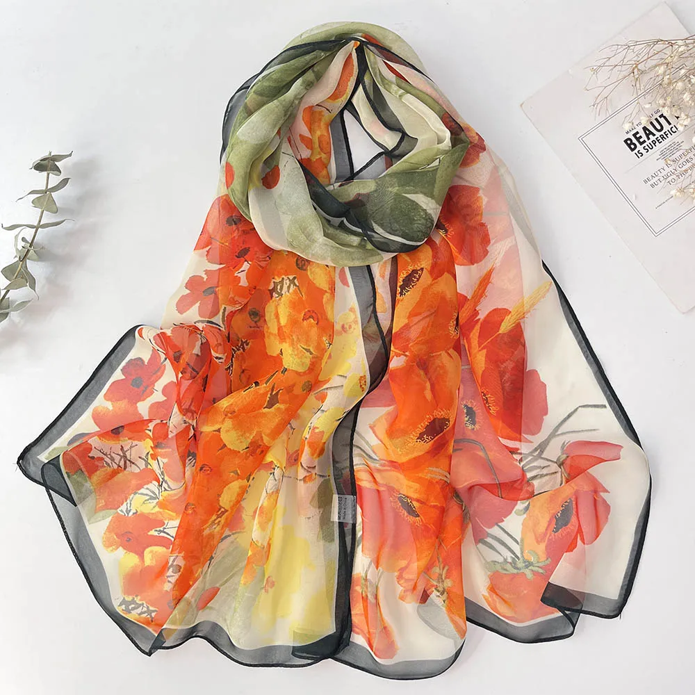 Bright Colors Printed Scarf Pretty Women Elegant Chiffon Georgette Bandana Scarf Summer Beach Sunscreen Thin Shawl