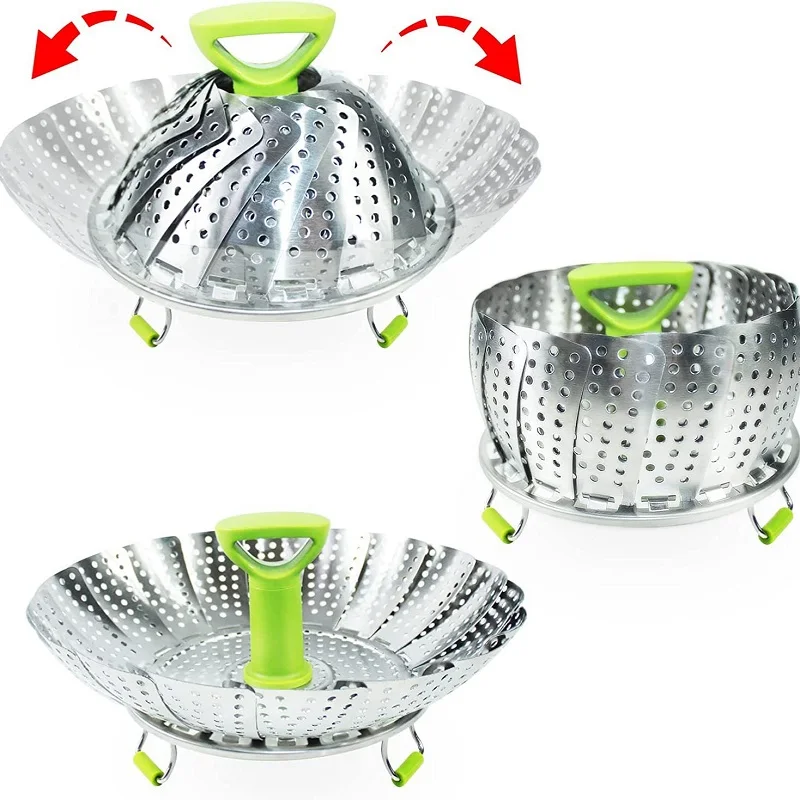 9/11In Stainless Steel Lotus Steaming Tray, Folding Food Steamer For Vegetable Fruit Food Expandable Mesh Steamer Rack Cookware
