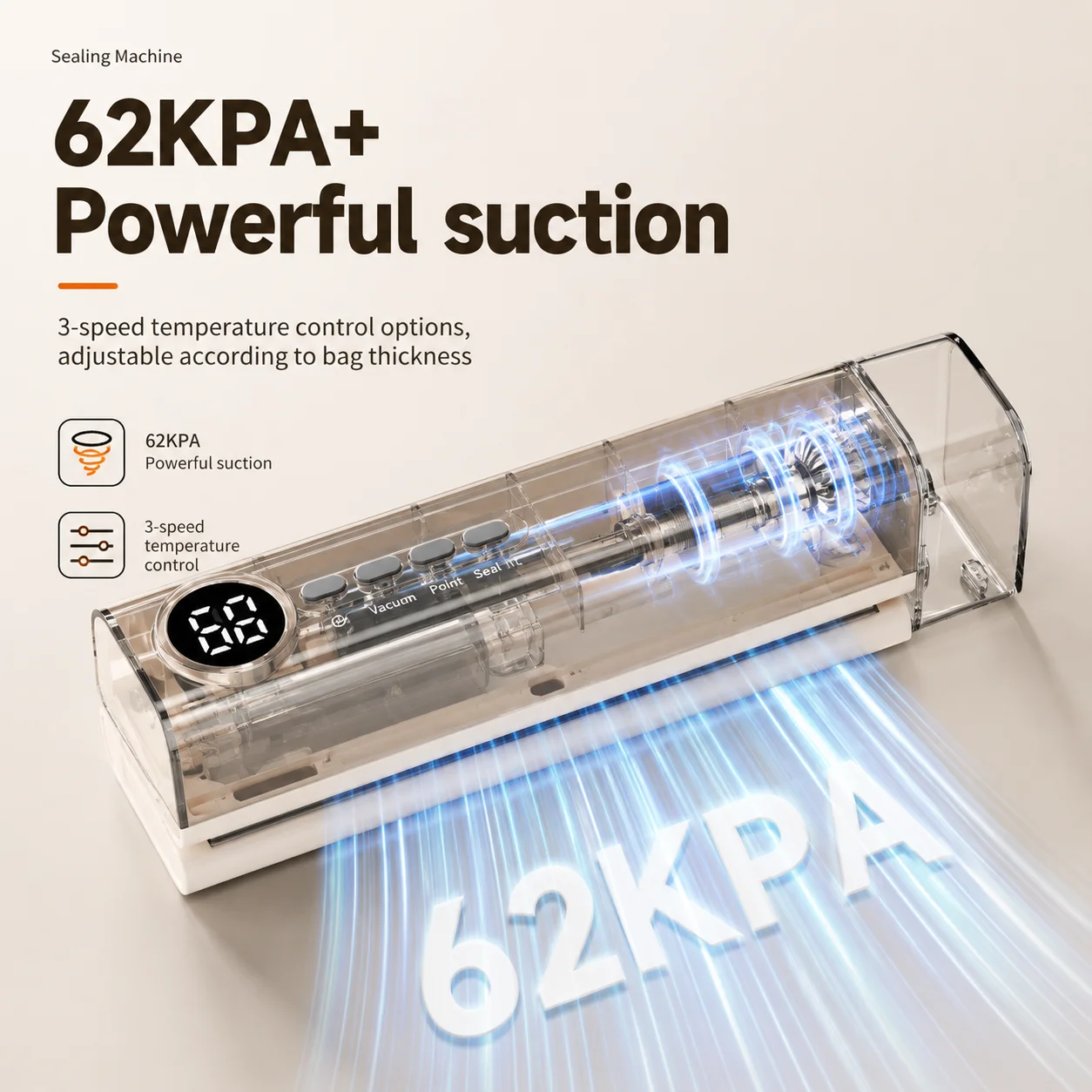 Cordless Rechargeable Vacuum Sealer Machine-90W Strong Suction ≥-62kPa, Fully Automatic Food Sealer for Dry/Moist Food