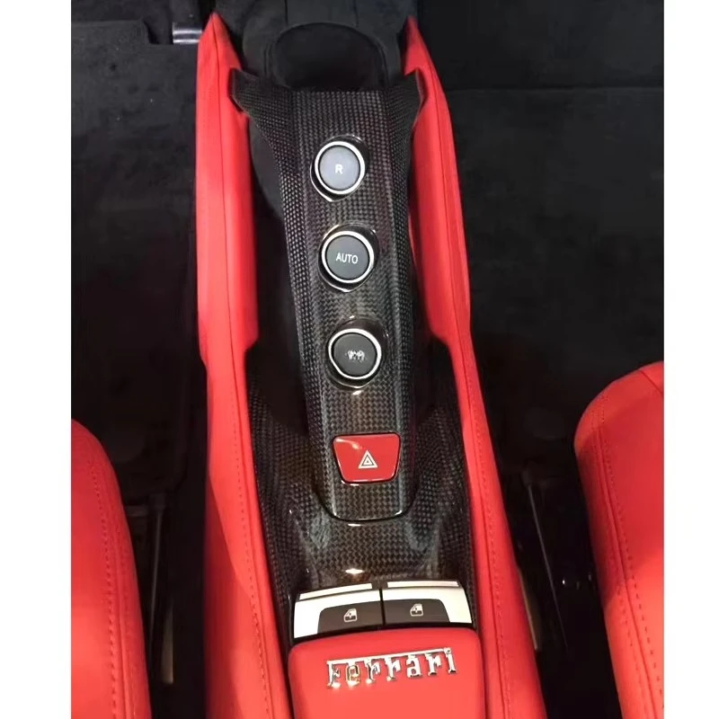 عالية الجودة ألياف الكربون الجافة وحدة التحكم المركزية التبديل قاعدة غطاء الزخارف الداخلية أطقم لفيراري 488 GTB العنكبوت اكسسوارات السيارات #3