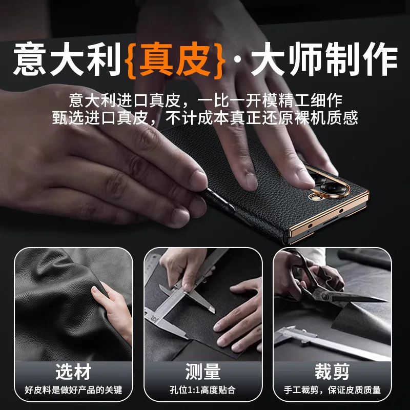 Etui z prawdziwej skóry bydlęcej o fakturze liczi do Samsunga Galaxy Z Fold 8 Ultra 7 6 5 5G, galwanizowane etui ochronne. — zdjęcie produktu 4
