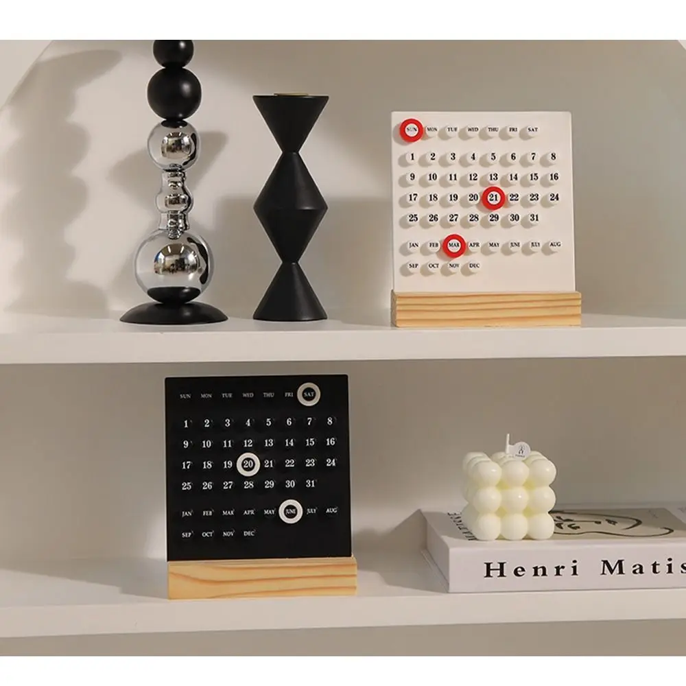 Acryl-DIY-Kalender mit Holzsockel, zehntausend Jahre, abnehmbarer Acryl-Datumsplaner, 3 Ringe, handgefertigter Schreibtischkalender aus Holz, Schlafzimmer