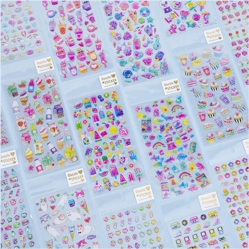 Sparkling 3D Laser Stickers Cute Candy Drink Bottle Cupcakes Dessert Reward Stickers Kids Students Scrapbook Decorative Decals