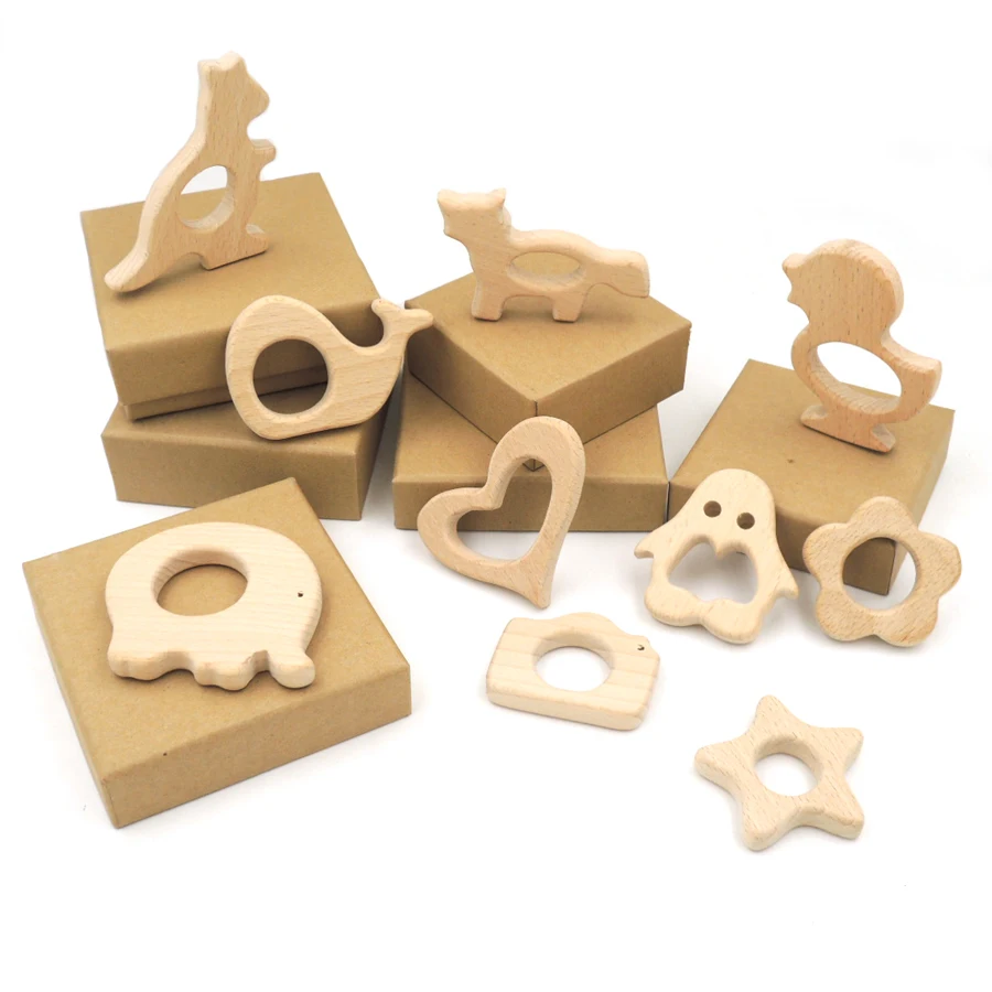 5pcs/lot beach wood animal teether wooden toy Rodent Pacifier Pendant bird cloud