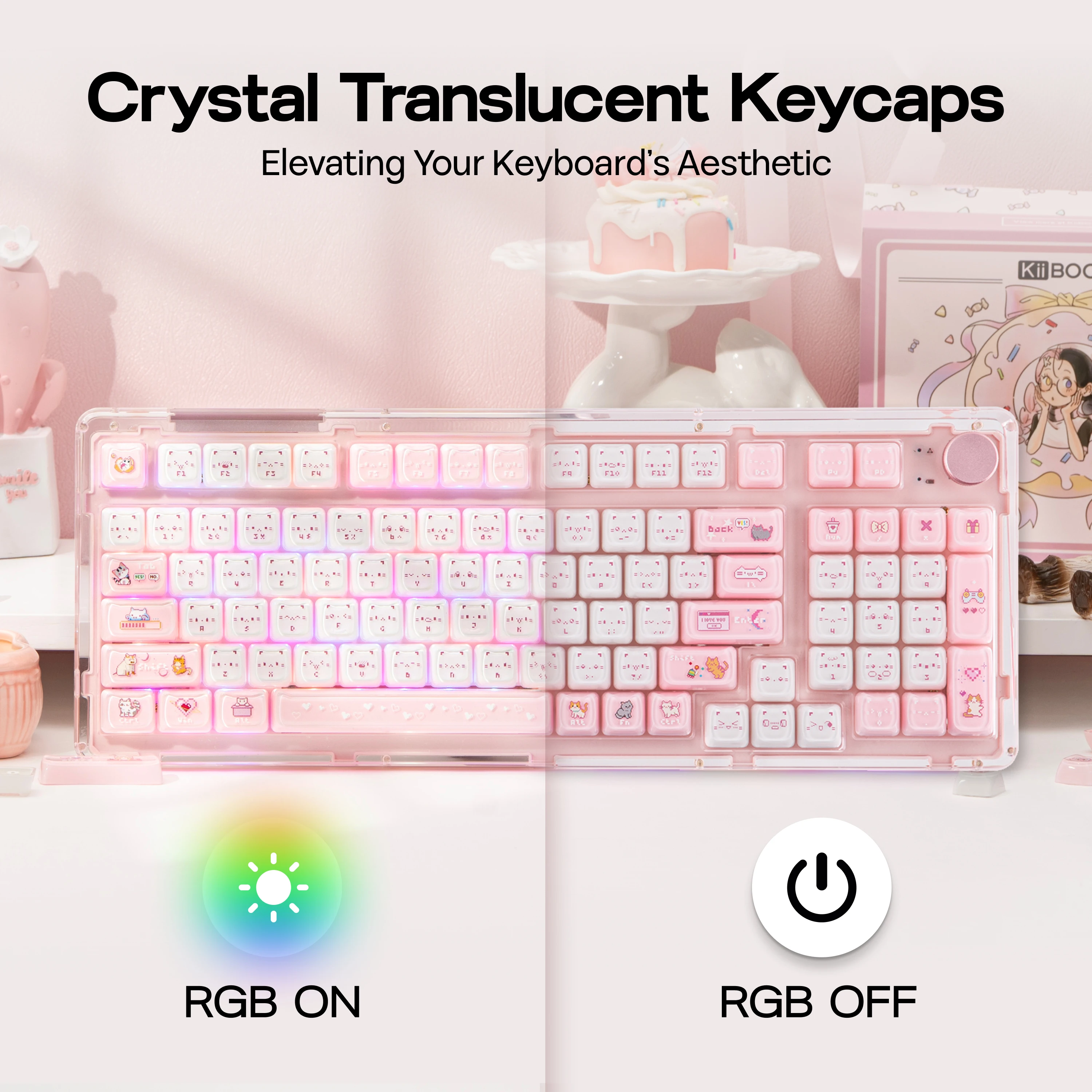 KiiBOOM Mewsic Jelly Keycap Set 122 MAO Profile ABS+PC Keycaps for 60%/65%/75%/TKL/96%/Full-Sized Keyboard view 3
