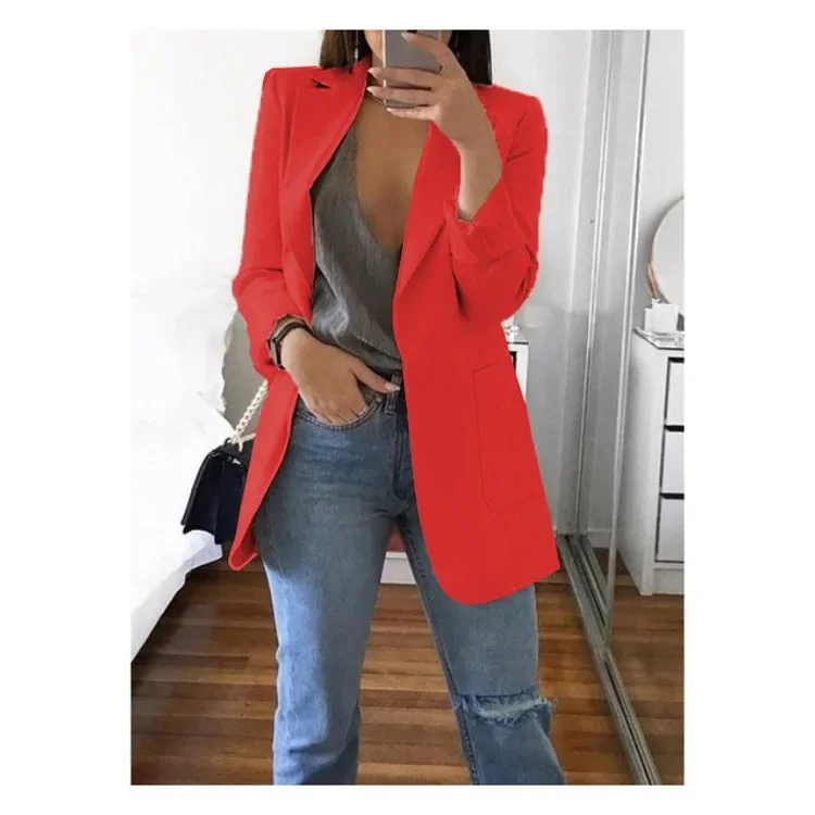 Blazer Vintage coreano de gran tamaño para mujer, trajes de oficina, chaqueta de Color sólido, abrigo informal suelto, prendas de vestir exteriores