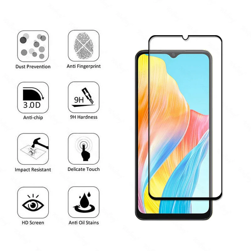 6 In 1 For OPPO A38 Glass Tempered Glass OPPO A38 Glass Full Cover Screen Protector Camera Film OPPO A38 Glass