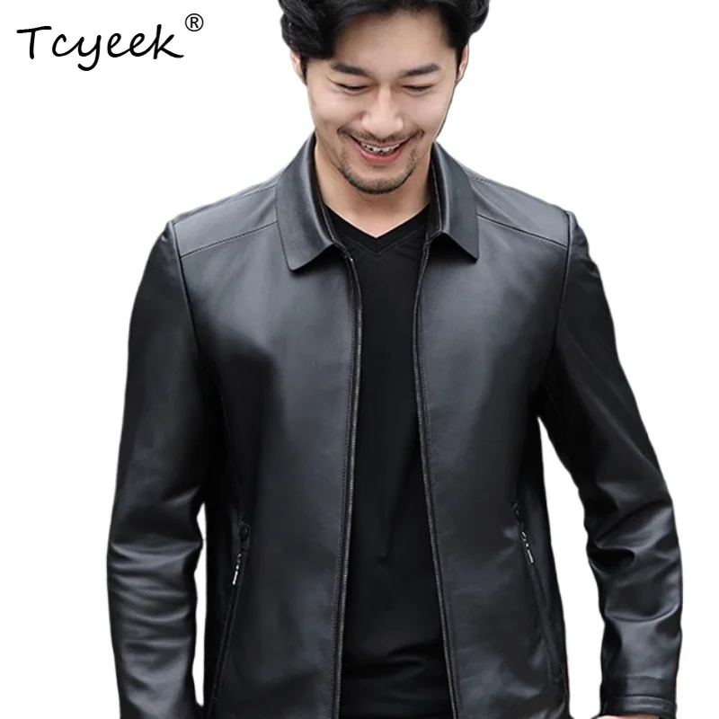 

Tcyeek Натуральная овчина Осень Зима Высококачественная модная черная короткая мужская куртка с лацканами Куртка Кожаная Мужская 가죽 자켓