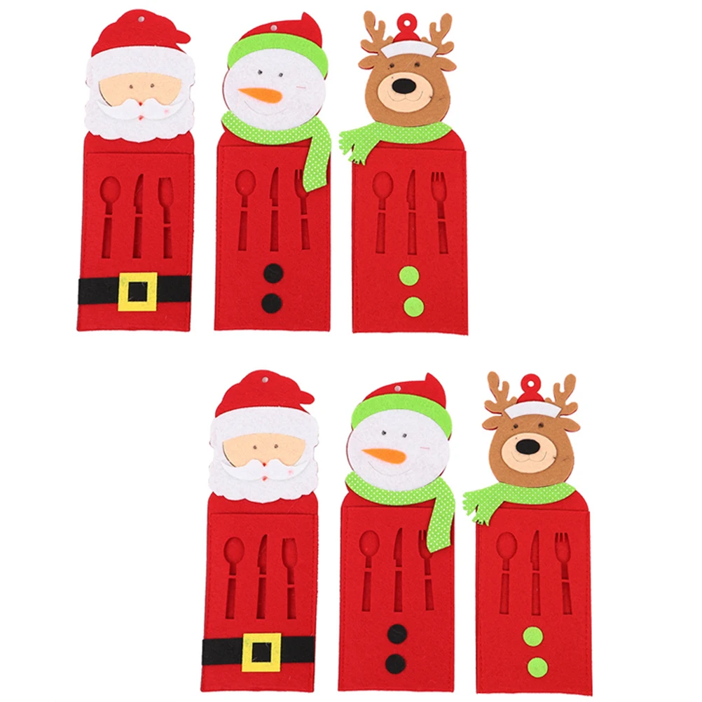

6pcs Christmas Cutlery Covers Tableware Bags Festival Decorations Jute Material Lightweight Storage Silverware Holders Santa