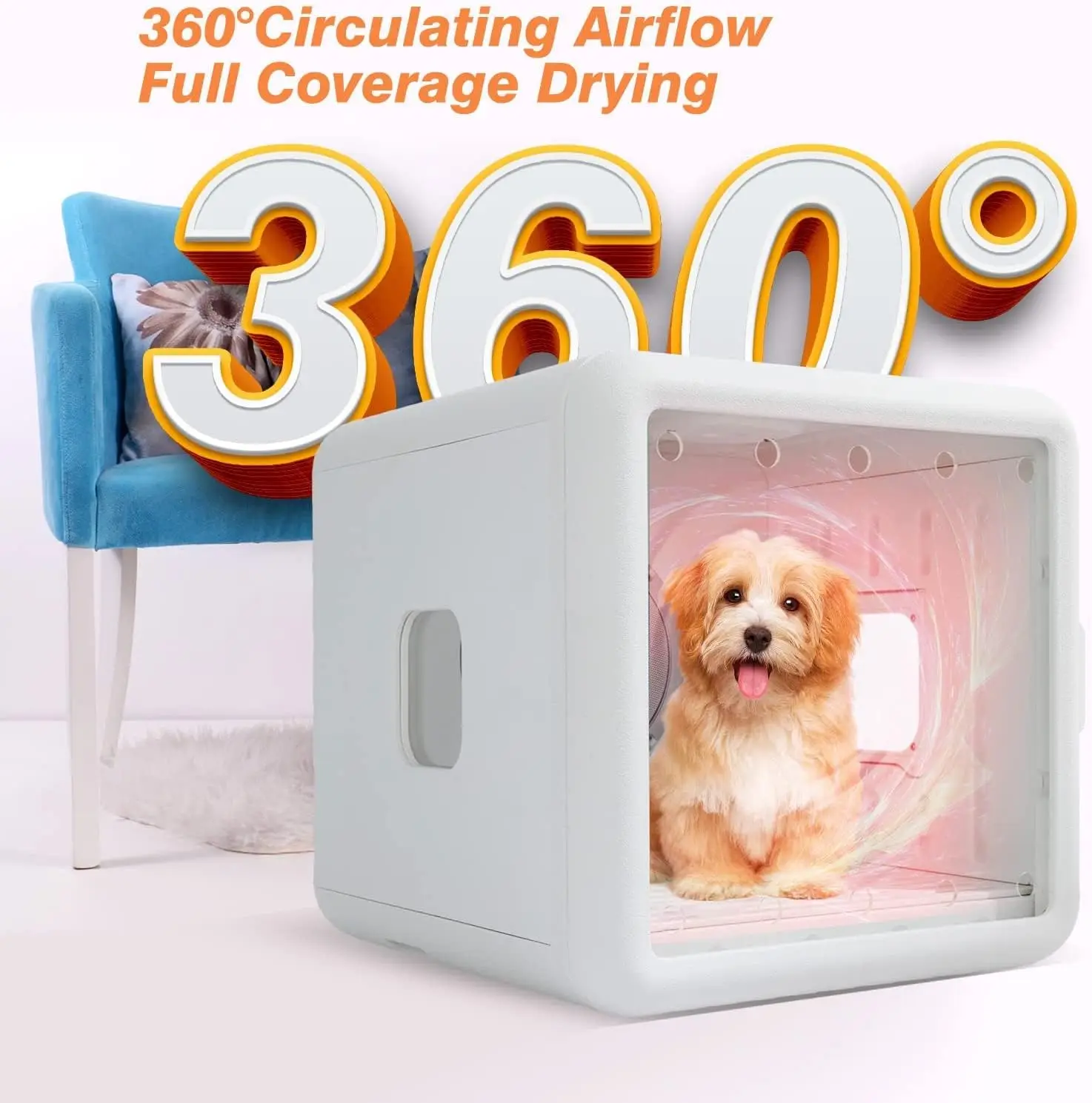 Automatic Pet Drying Box for Cat and Small Dogs, 65L Capacity with Smart Temperature Control Drying Quick Pet Hair Water Blower